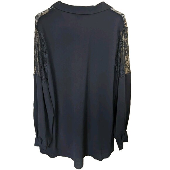 City Chic Button Down Shirt Lacy Hi-Lo Navy Blue Lace Long Sleeve Size 16 - Picture 4 of 11